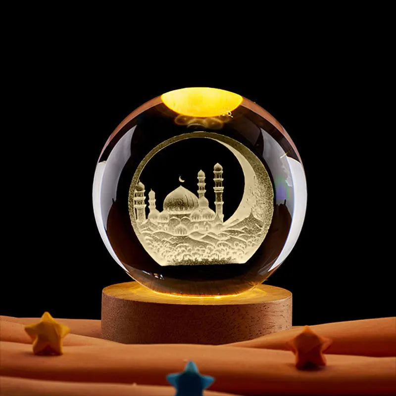 Ramadan Dekoration 3D Kristall Ball Nachtlicht Moschee Schloss Mond Leuchtende Ornament Muslimischen Islam Party Decor Ramadan Kareem Geschenk