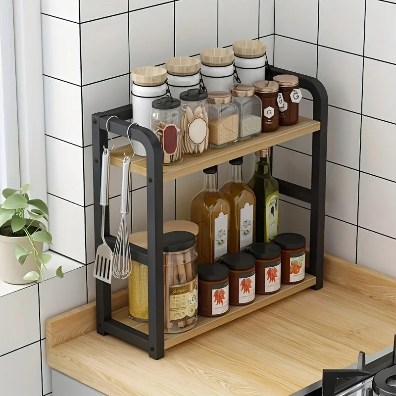 1 Stück 2-stöckiges Metall-Arbeitsplattenregal – platzsparender Organizer für Kaffee, Tassen und Gewürze, rostfreies Küchenregal