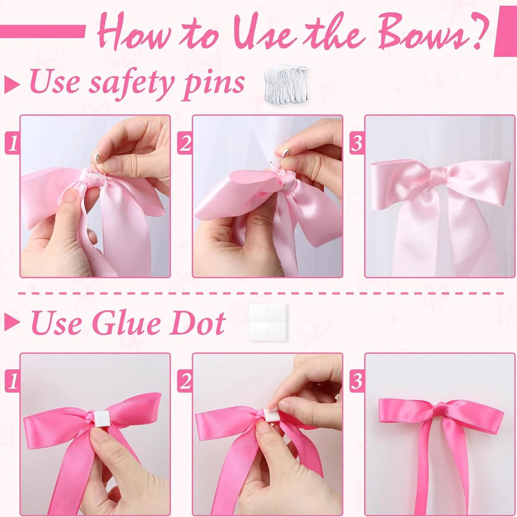 Rosa Schleife Wanddekoration, DIY Schleife Fotohintergrund, Schleifen Girlande, Partydekoration für Geburtstag, Hochzeitsfeier, Weihnachtsbaumschmuck