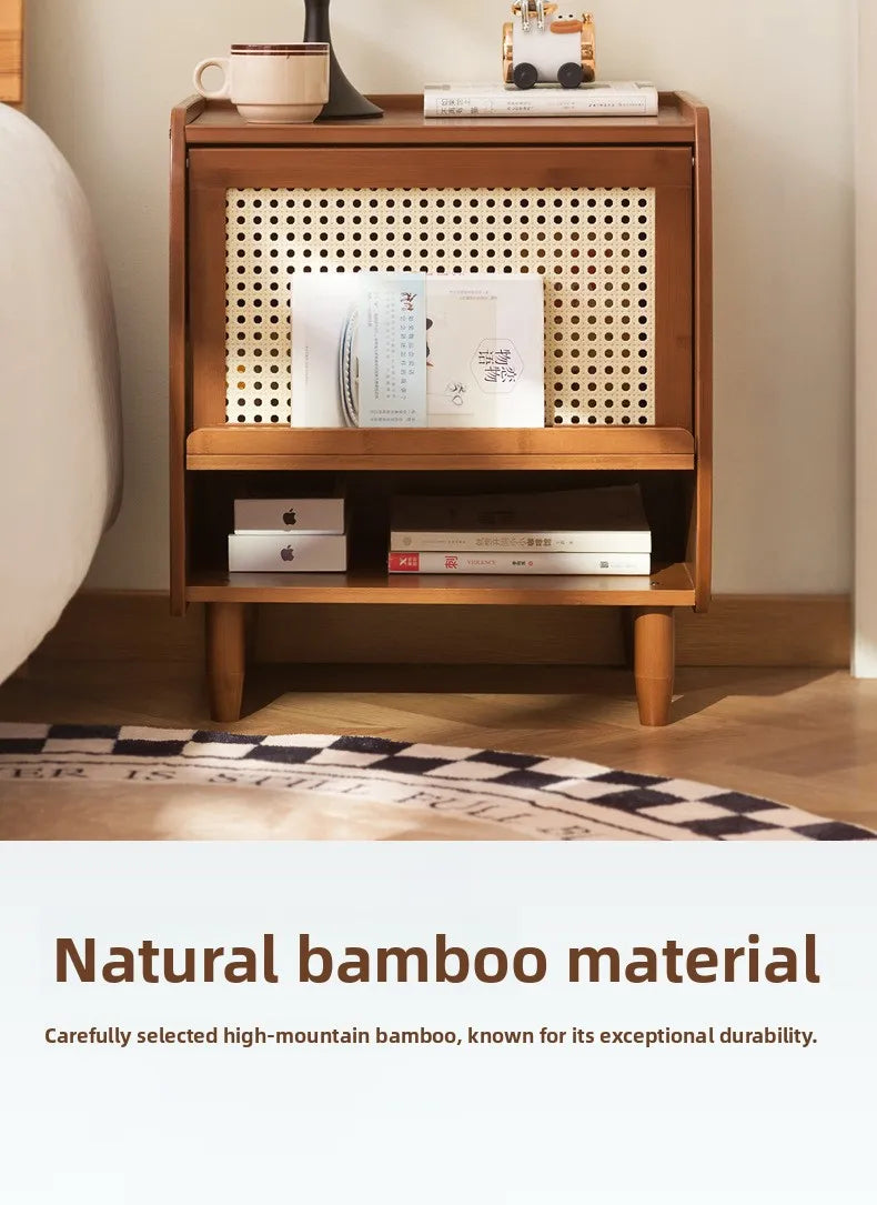 Minimalistisch moderner Nachttisch aus Bambus, kleiner Schrank für das Wohnzimmer, kleiner Aufbewahrungsschrank, Haushalts-Aufbewahrungsschrank.
