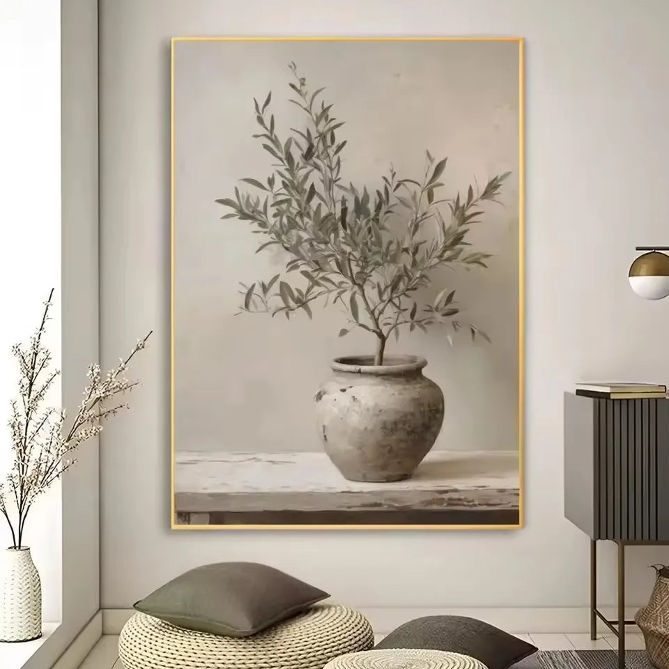 Art Deco Retro Blumenvase Leinwand Wandkunstdruck, rahmenloses modernes abstraktes Blumenposter für Heimdekoration, ästhetische Raumdeko