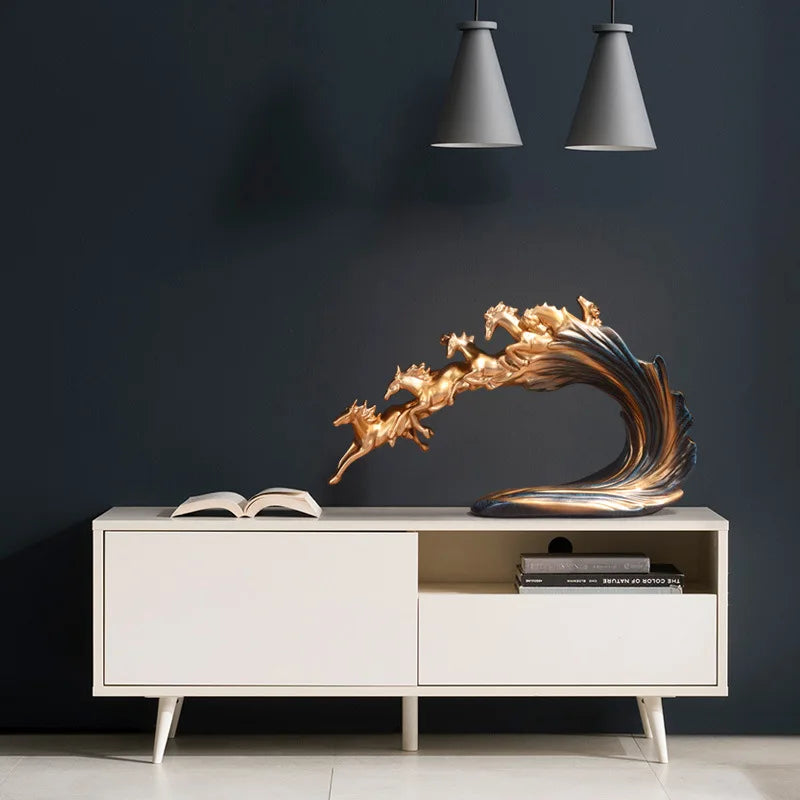 Pferd Ornamente Ein Herd Pferde Kunst Und Handwerk Harz Goldenes Licht Luxus Wein Schrank Büro Desktop Dekoration