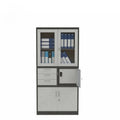 Moderner Büroschrank; Ganzstahl-Aktenschrank mit doppelten Glastüren; ideal für die Dokumentenaufbewahrung im Home-Office.