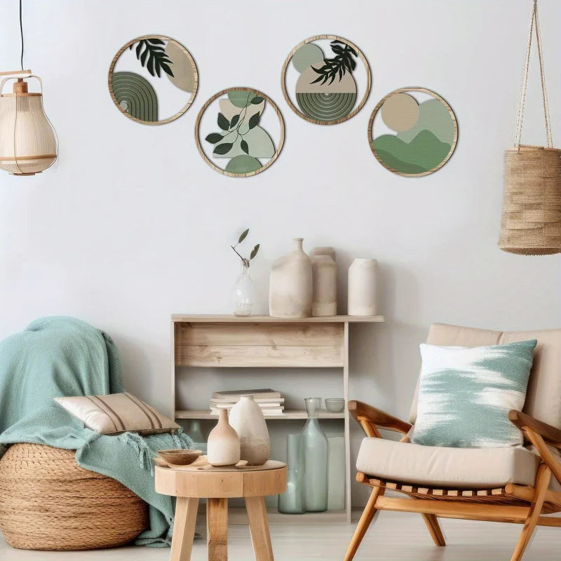 4-teiliges böhmisches Wandkunst-Set – böhmisches Dekor aus Holz, geometrische hängende Kunstwerke, geeignet für das Babyzimmer, Bauernhaus-Ästhetik-Minimalist