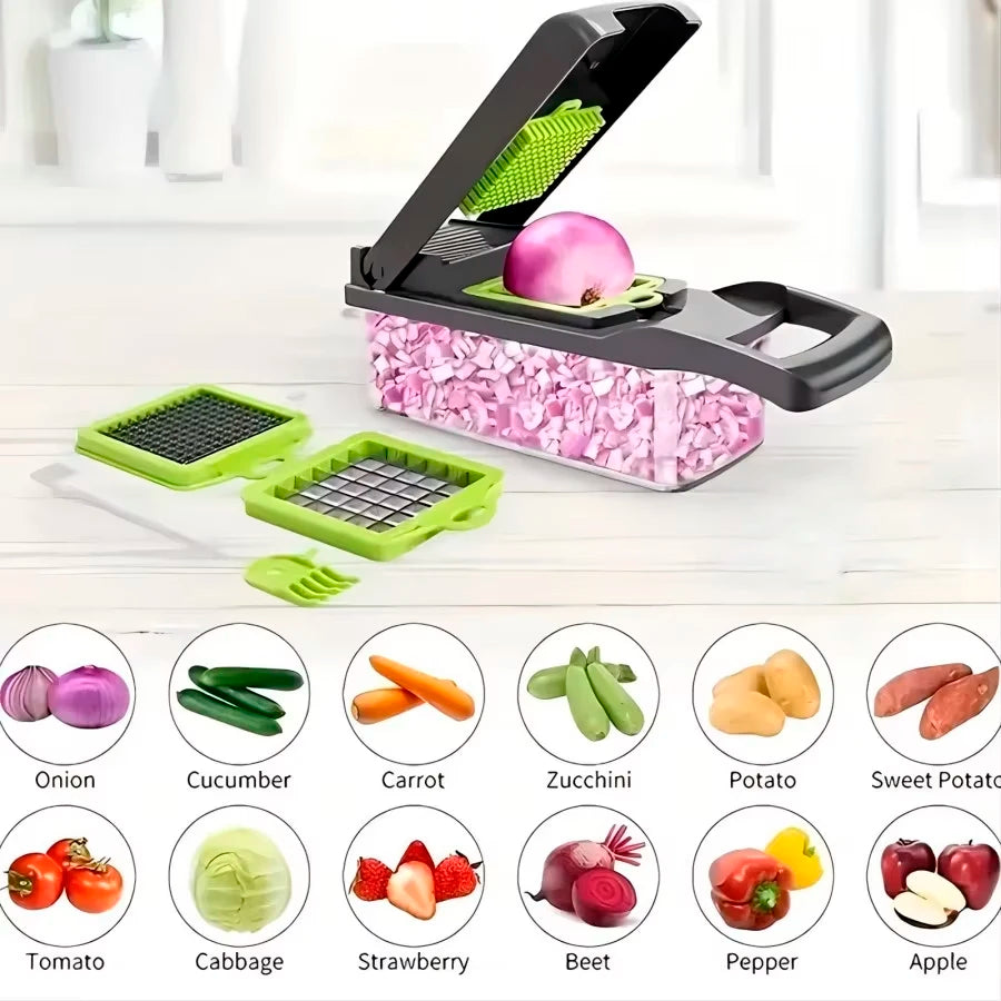 Gemüsezerkleinerer, 15-in-1-Multifunktions-Lebensmittelzerkleinerer, Gemüseschneider mit Behälter für Salat, Kartoffeln, Karotten und Knoblauch