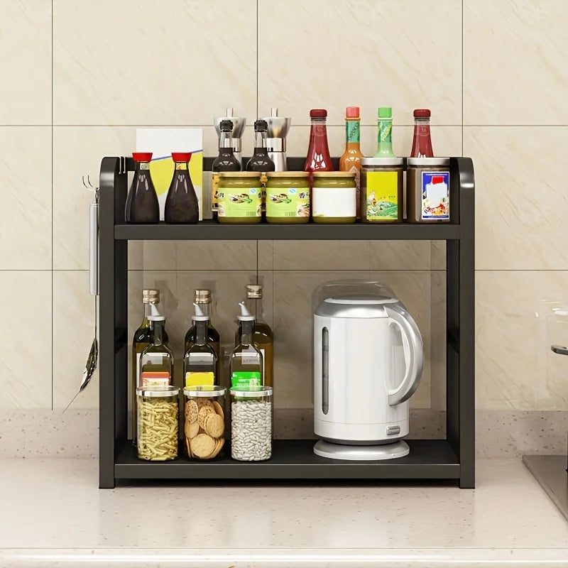 1 Stück 2-stöckiges Metall-Arbeitsplattenregal – platzsparender Organizer für Kaffee, Tassen und Gewürze, rostfreies Küchenregal