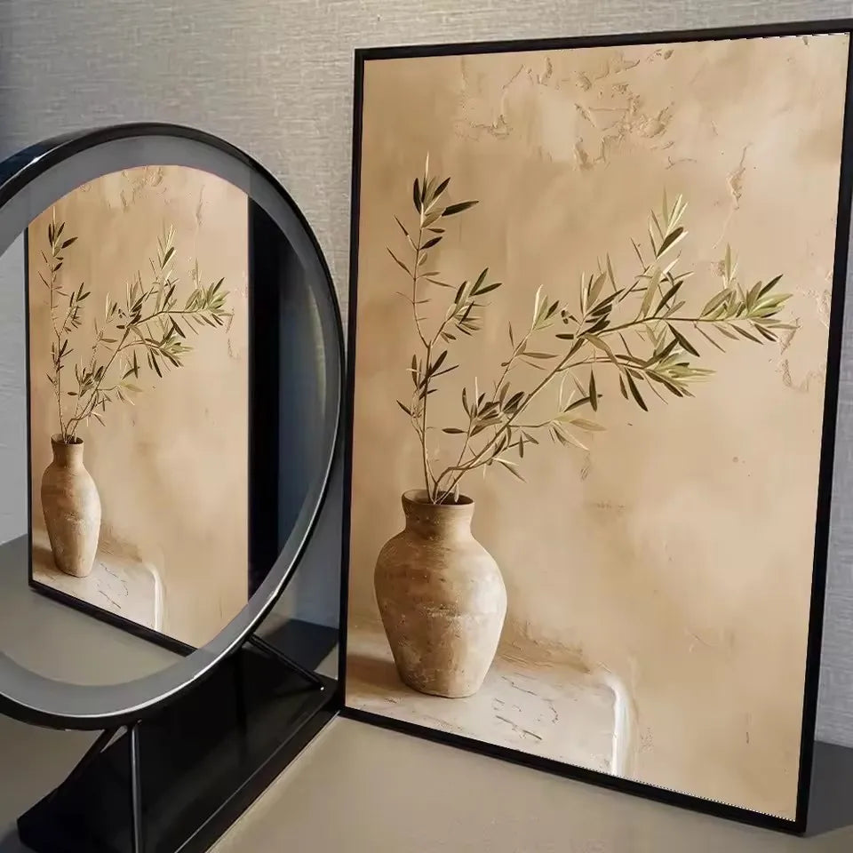Art Deco Retro Blumenvase Leinwand Wandkunstdruck, rahmenloses modernes abstraktes Blumenposter für Heimdekoration, ästhetische Raumdeko