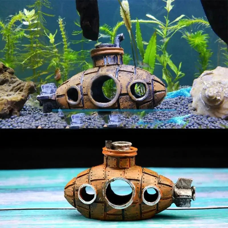 Künstliche Aquarium-Dekoration, Unterschlupf, Ornament, U-Boot-Dekor, Kunstharz, Landschaftsbau, Haus für Fischzubehör für Aquarium-Sachen